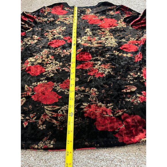 Venezia Womens Floral Velour Top Sz 18/20 V-Neck Black Red Stretchy Long Sleeve - Picture 5 of 7